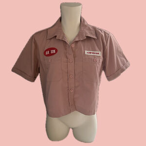 Airwalk Cropped Mechanic Shirt M – Workwear Style, Logo Patches, Boxy Fit